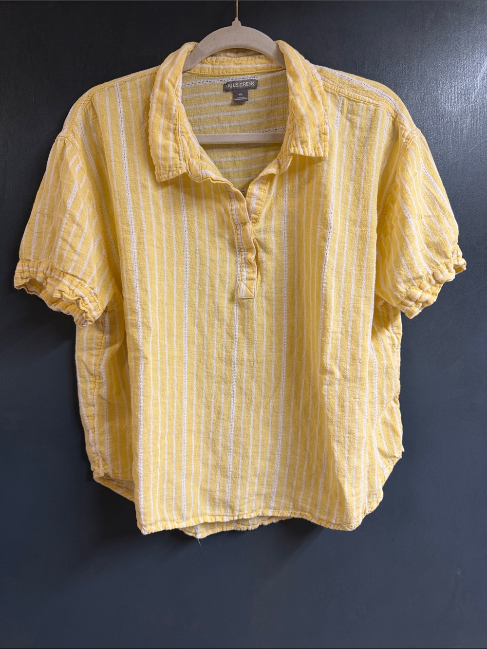 Falls Creek Yellow Striped Short-Sleeve Collared Top